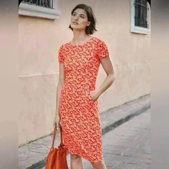 Boden Pheobe Jersey Dress Orange Sunset Jungle Bloom Size 8P Women's - Picture 1 of 13